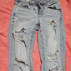 American Eagle Outfitters Women's Ripped Light Blue Skinny Jeans